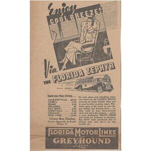 1930s Greyhound Motorlines Partial Page Vintage Newspaper Print Ad Florida u